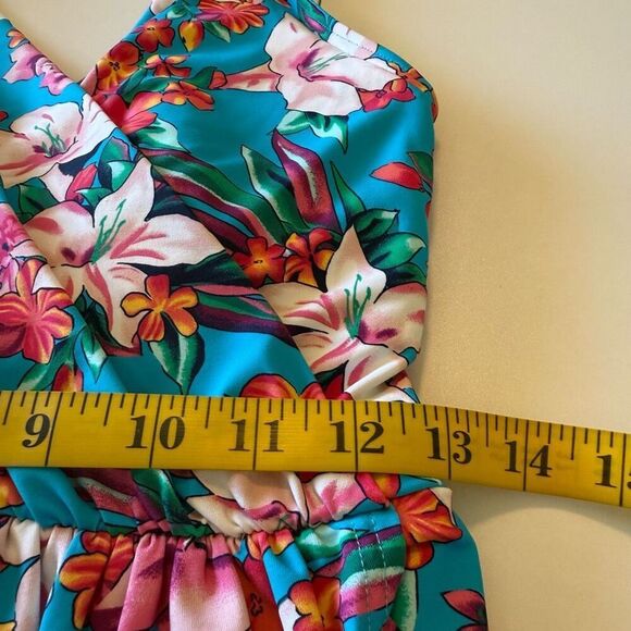 Lands’ End Blue Tropical Print Tulip Hem Chlorine Resistant Wrap Swim Dress Sz S - Picture 7 of 10